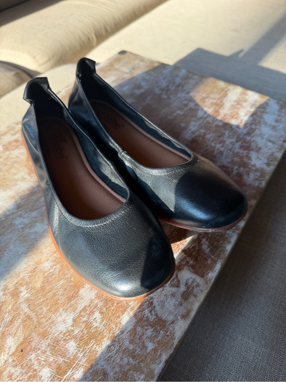 Josef Seibel Black Leather Round-Toe Slip-On Flats